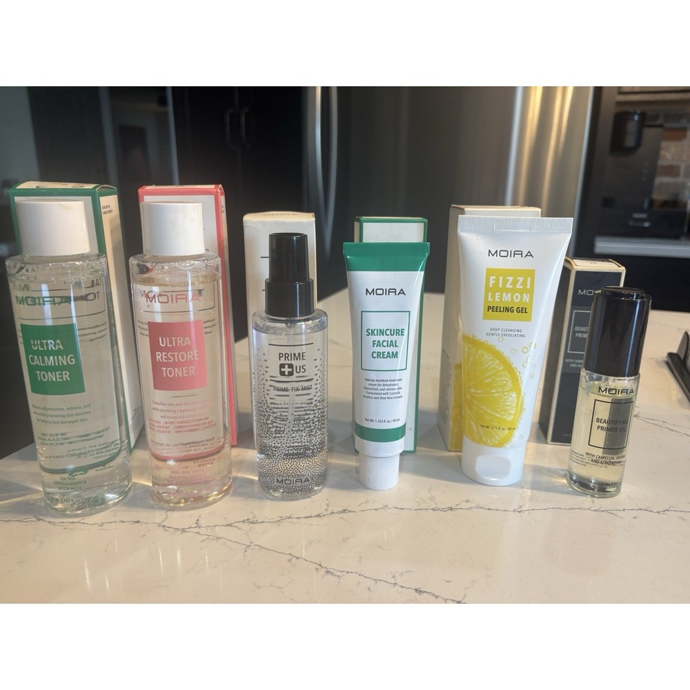 Moira Skincare Lot- 2- Toners, Prime Fix Mist, Skincure, Fizzi Lemon, Primer Oil